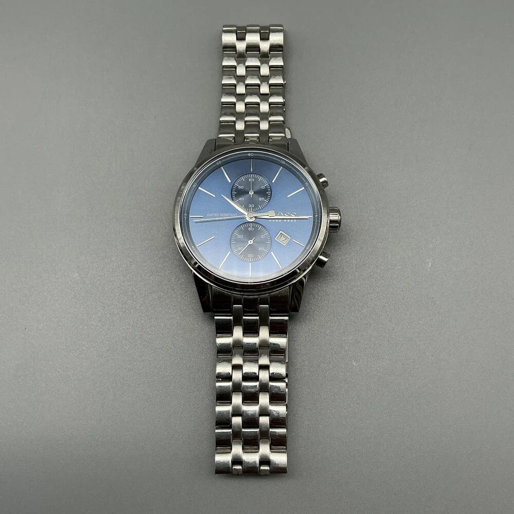 Hugo Boss Jet Mens Watch 41mm Blue Chronograph Date Stainless New Battery 7.25